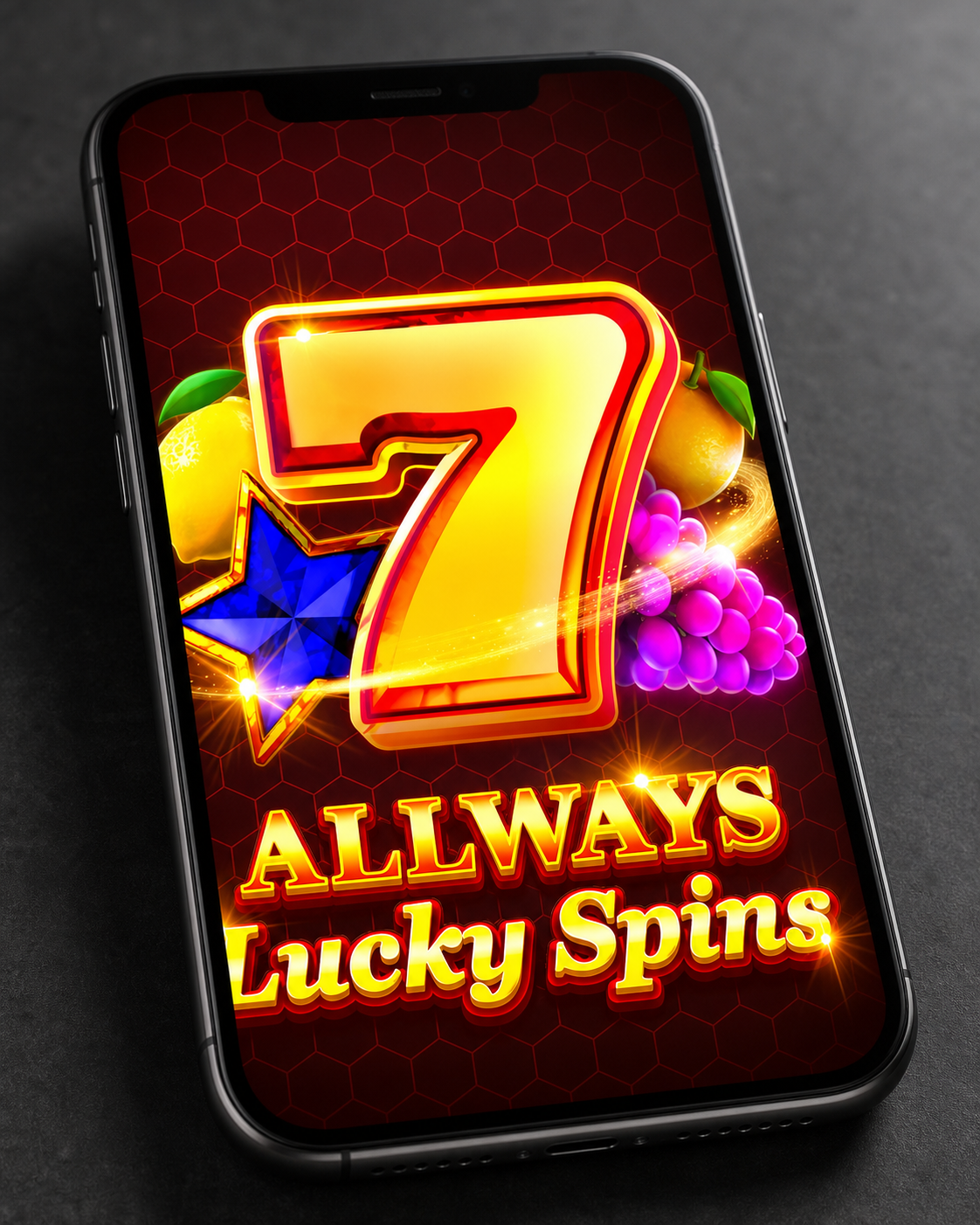 Allways Lucky Spins screenshot - five reels showing the seven symbol with the Golden Coin multiplier active during a Bonus Spins round
